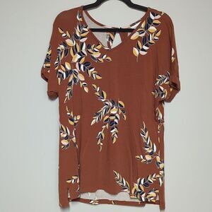 Christopher & Banks Brown Floral Short Sleeve Shirt